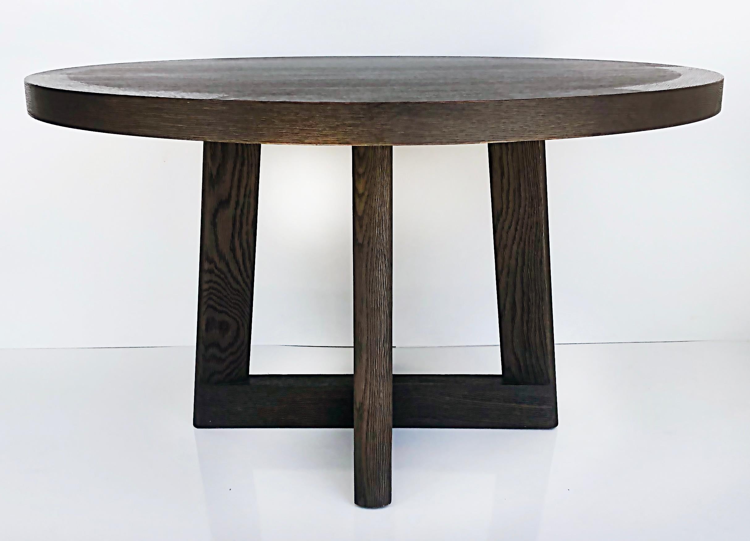 French Christian Liaigre Casoar Cerused Oak Round Table, Ebonized Wire-brushed Finish