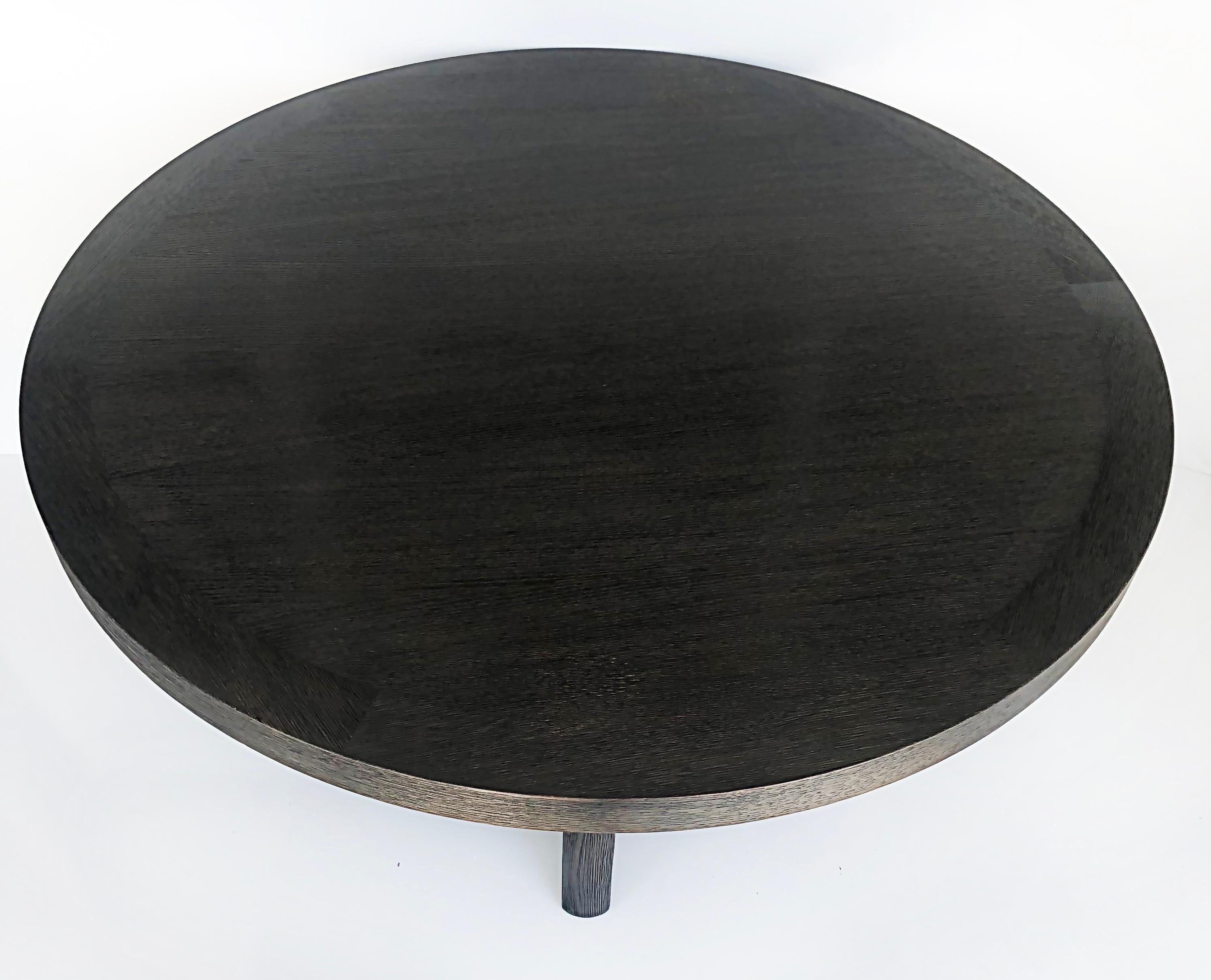 Contemporary Christian Liaigre Casoar Cerused Oak Round Table, Ebonized Wire-brushed Finish