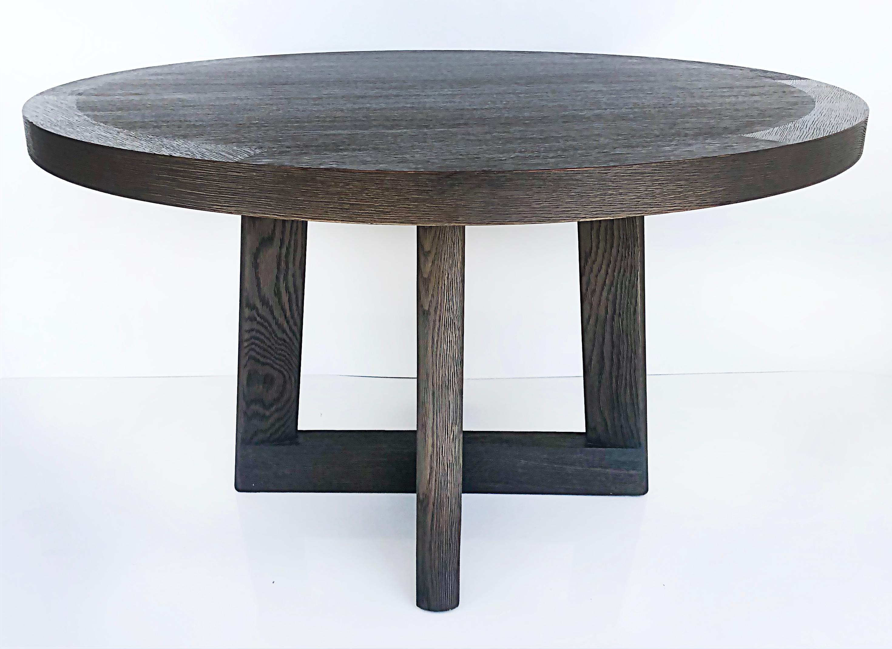 Christian Liaigre Casoar Cerused Oak Round Table, Ebonized Wire-brushed Finish 1
