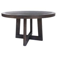 Christian Liaigre Casoar Cerused Oak Round Table, Ebonized Wire-brushed Finish