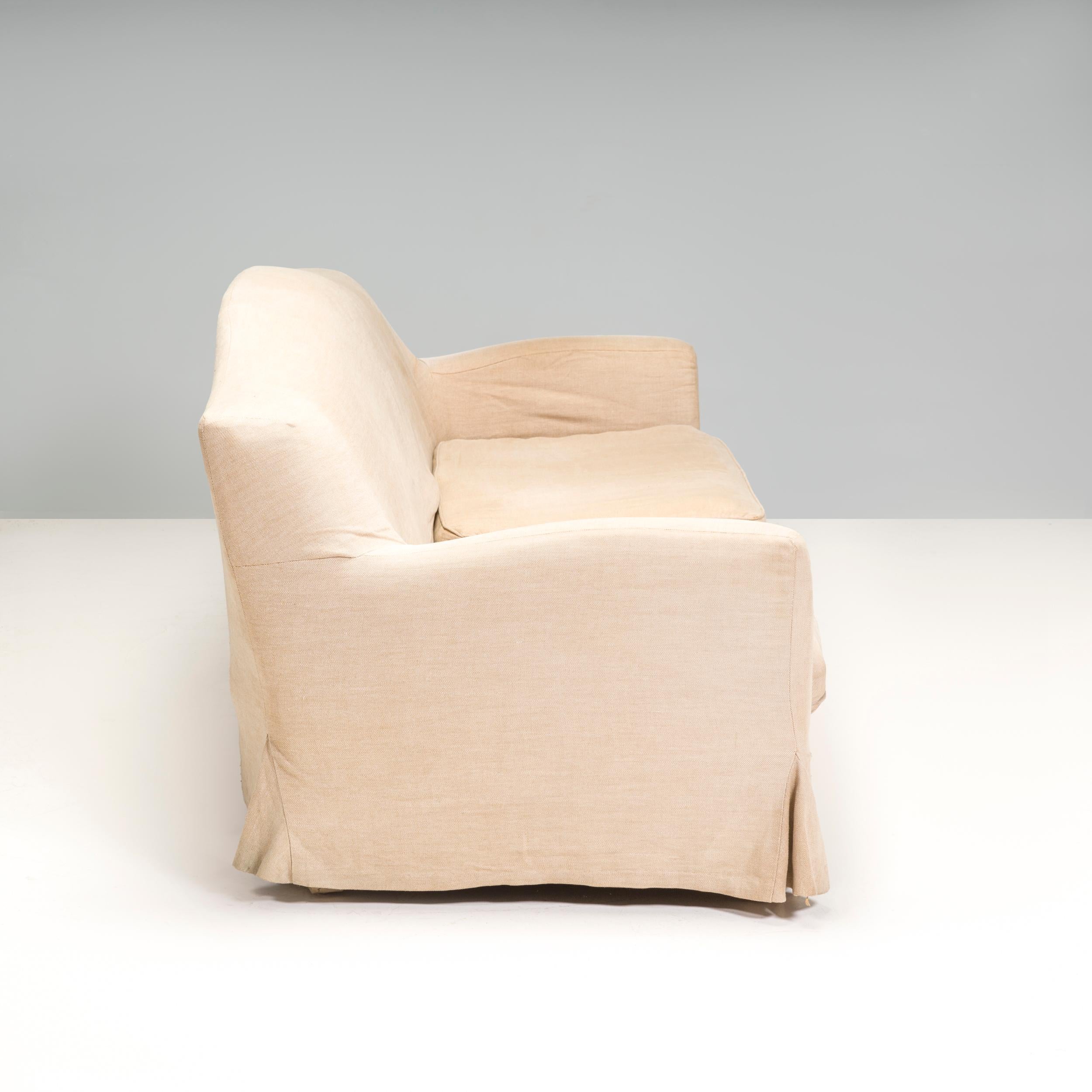 Christian Liaigre for Holly Hunt Basse Terra Beige Linen Slipcover Sofa In Distressed Condition In Basildon, London