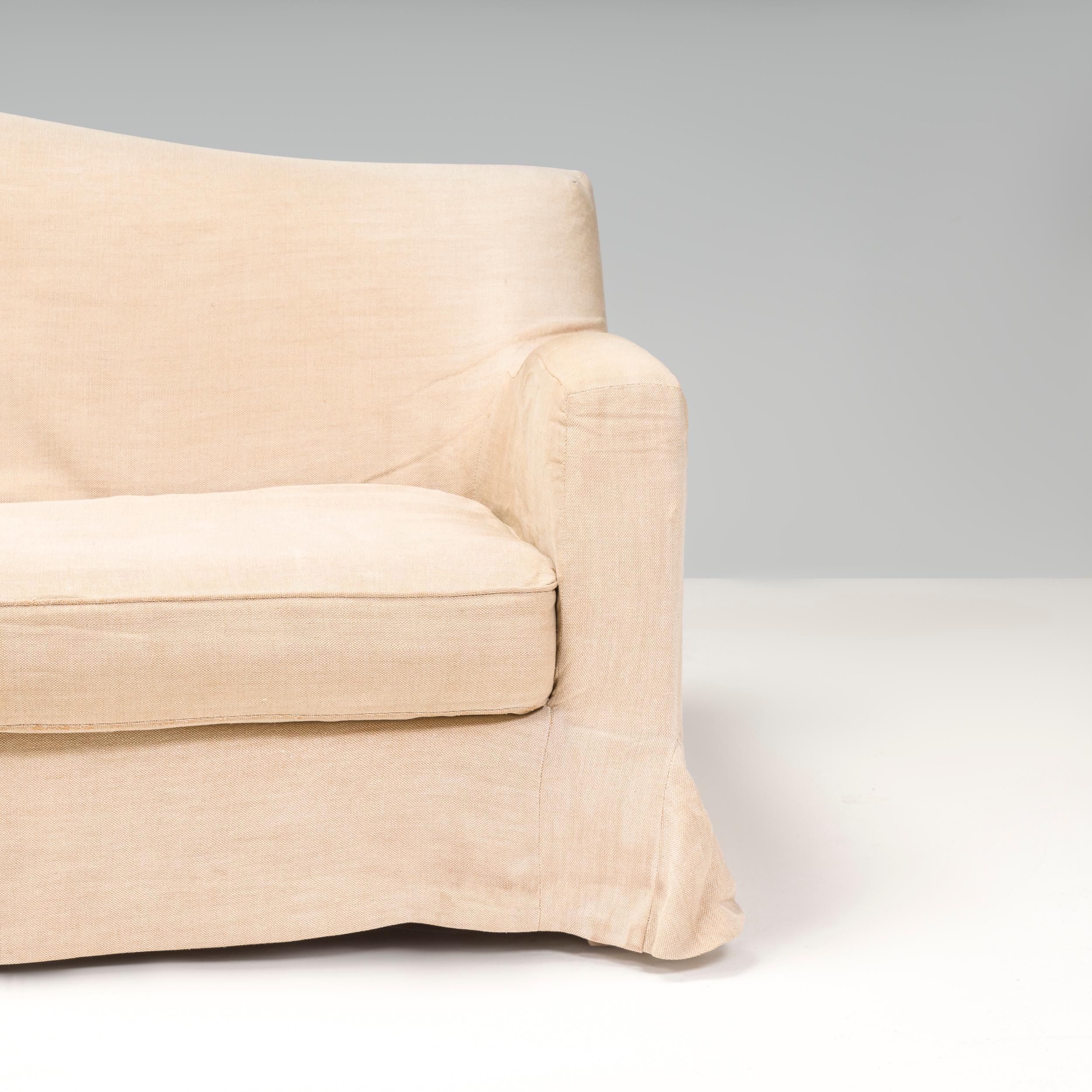 Christian Liaigre for Holly Hunt Basse Terra Beige Linen Slipcover Sofa For Sale 1