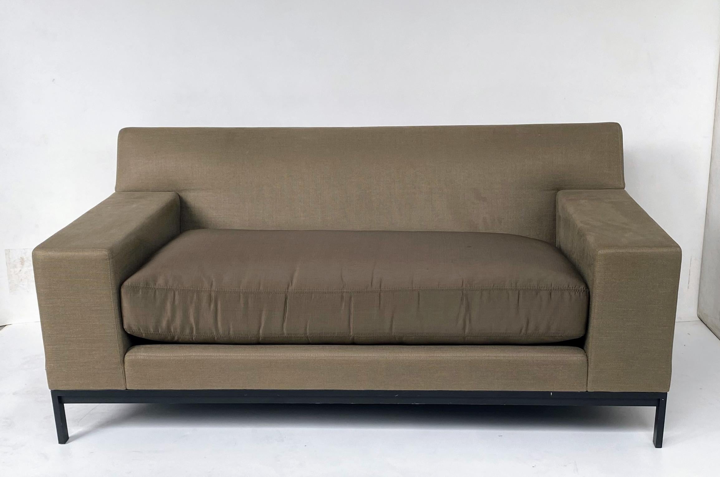 French Christian Liaigre Holly Hunt Boudha Upholstered Loveseats, 2 Available For Sale