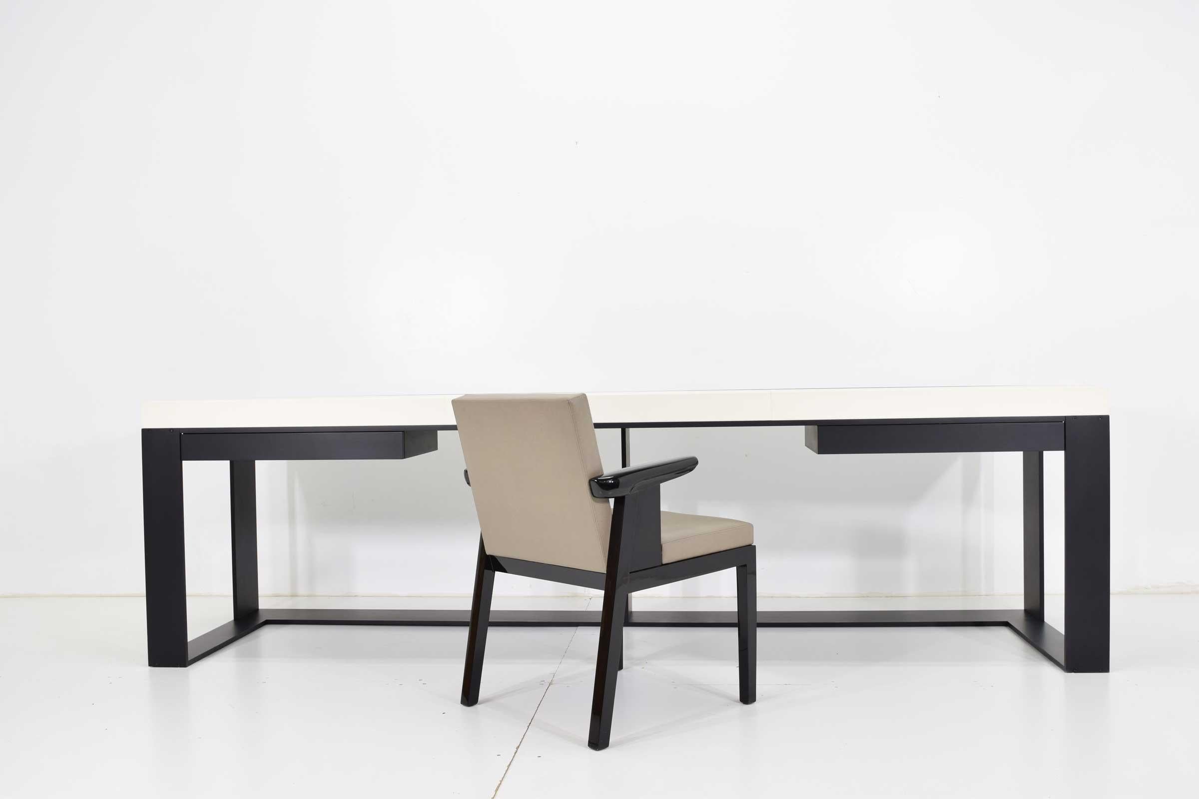 Beautiful desk or side chair by Christian Liaigre in leather, lush lacquer finish.