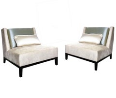 Christian Liaigre Latin Lounge Chair Set Holly Hunt, Beige Cream Green Silk 2015