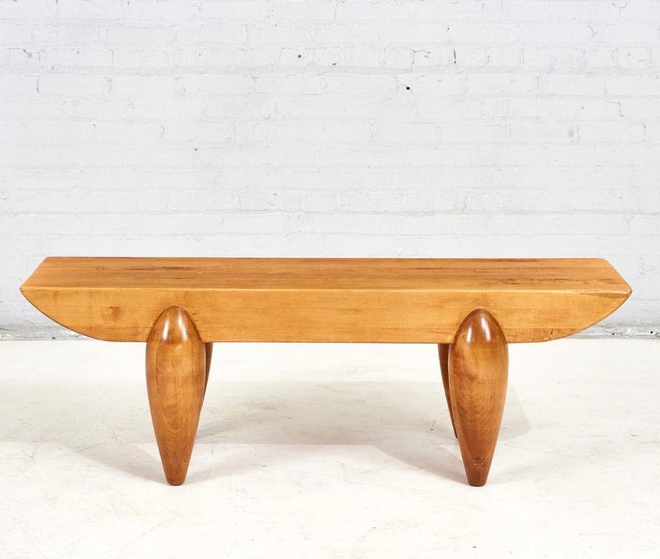 Christian Liaigre Pirogue wood bench/coffee table for Holly Hunt, 1990.