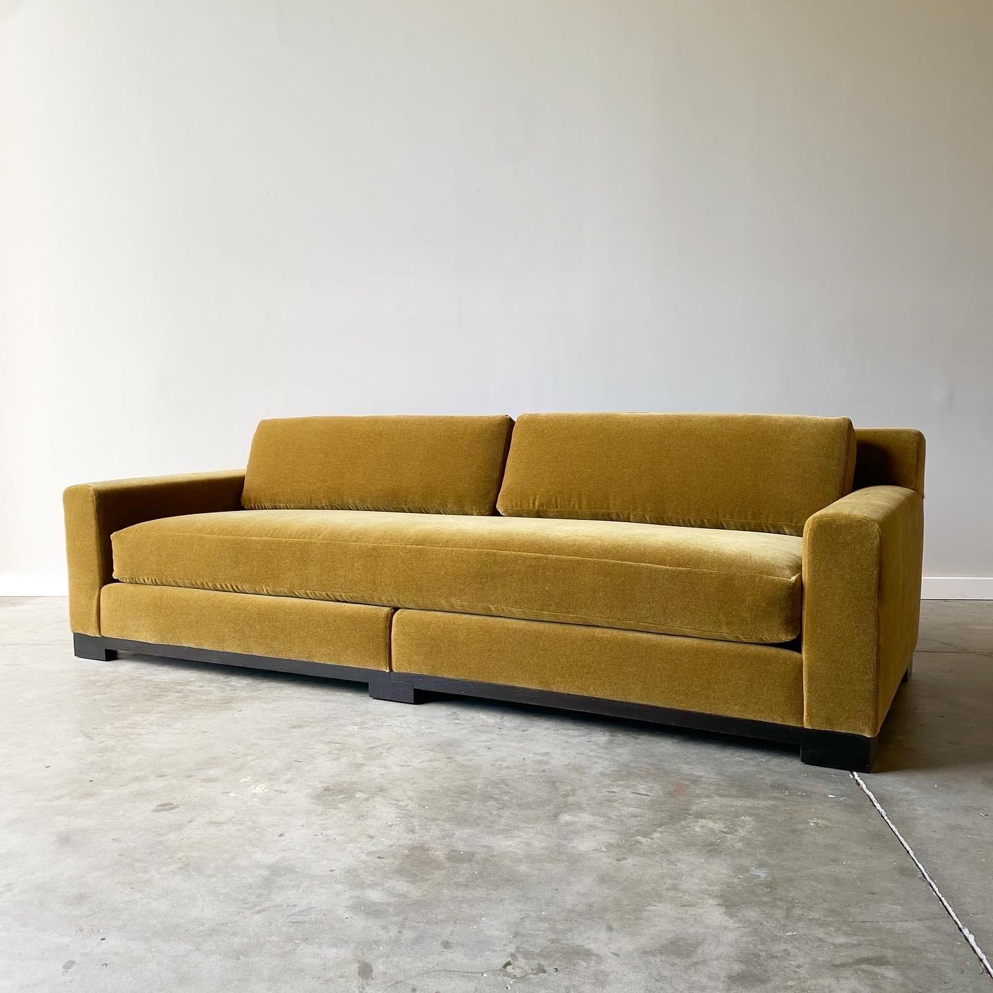 A simple and stunning design by Christian Liaigre produced by Holly Hunt.  This two piece sofa is very deep and comfortable and is newly upholstered in a luxurious mohair.

measures 101” long, 42” deep, 30” high

19” seat height and 25” seat depth