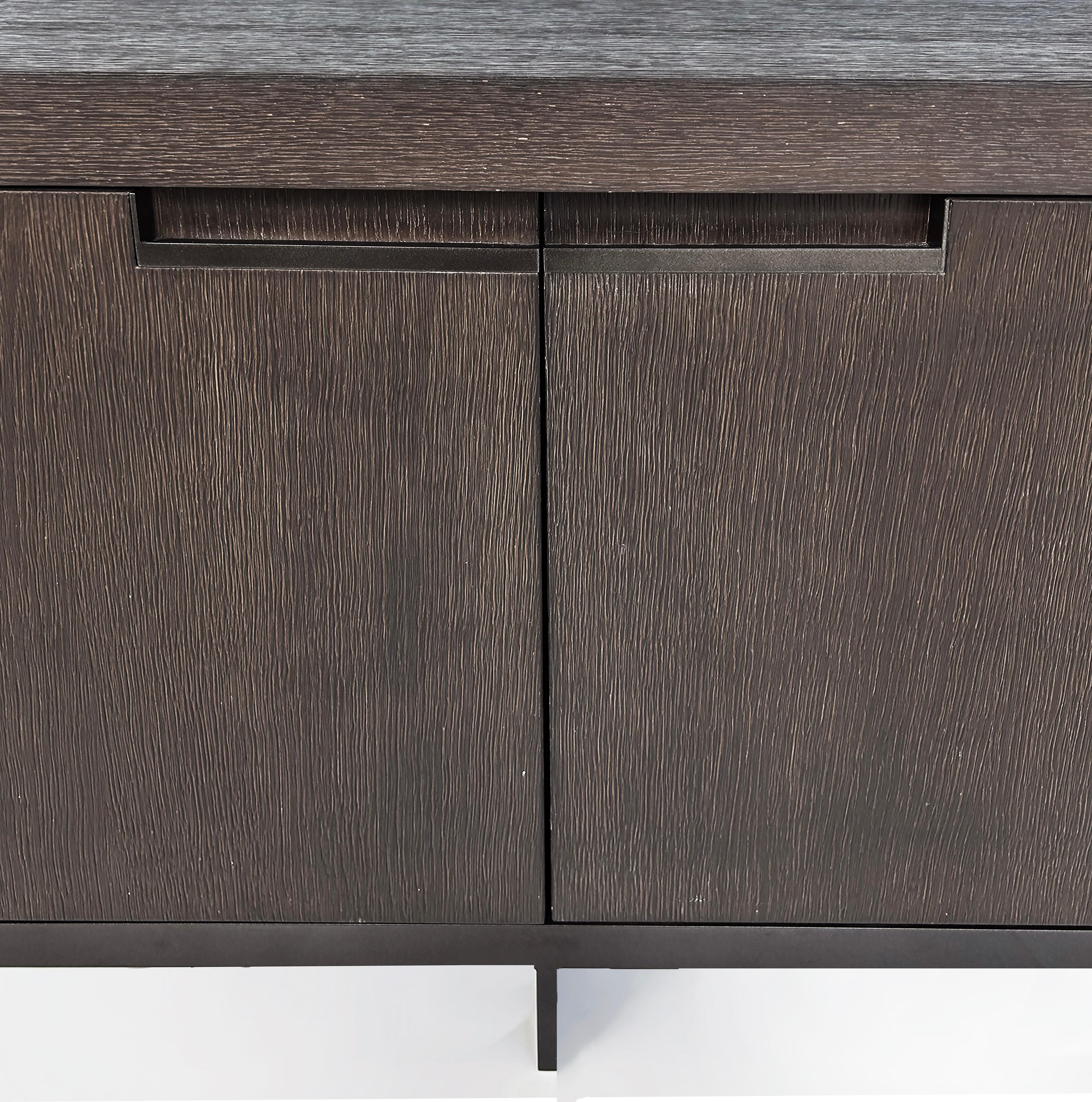 French Christian Liaigre Tangris Credenza Cabinet, Sandblasted Oak and Metal