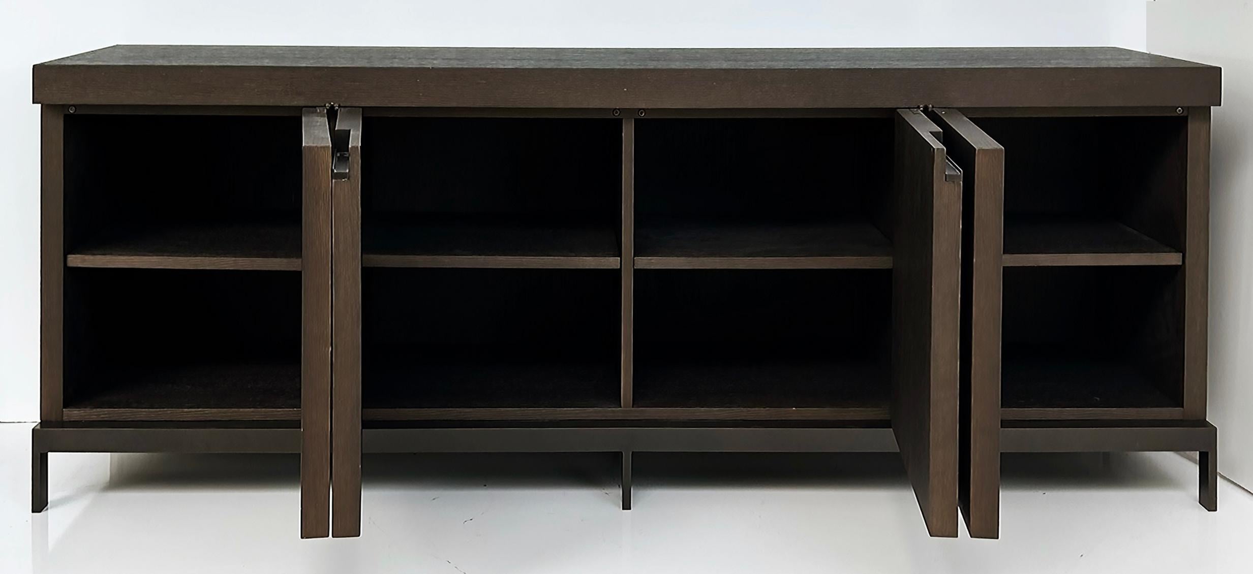 Christian Liaigre Tangris Credenza Cabinet, Sandblasted Oak and Metal In Good Condition In Miami, FL