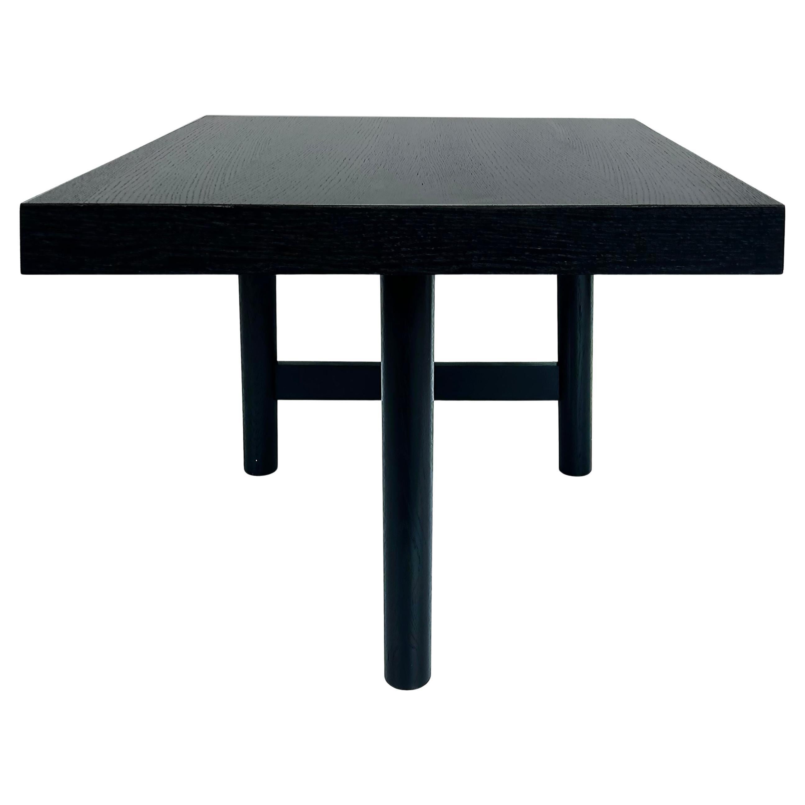 Christian Liaigre Wire Brushed Oak 3-Leg Signed Side Table, Square Ebonized