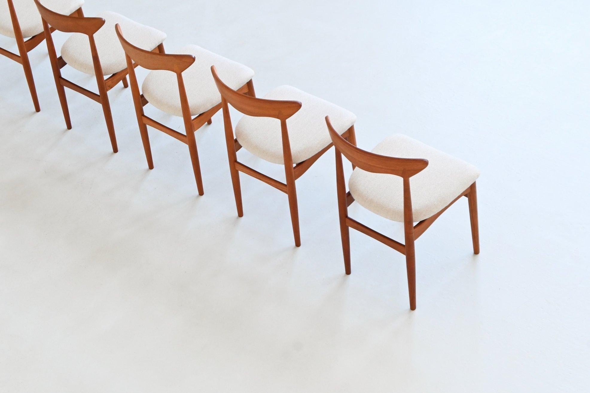 Christian Linneberg set de six chaises de salle à manger en teck Danemark 1960 en vente 3