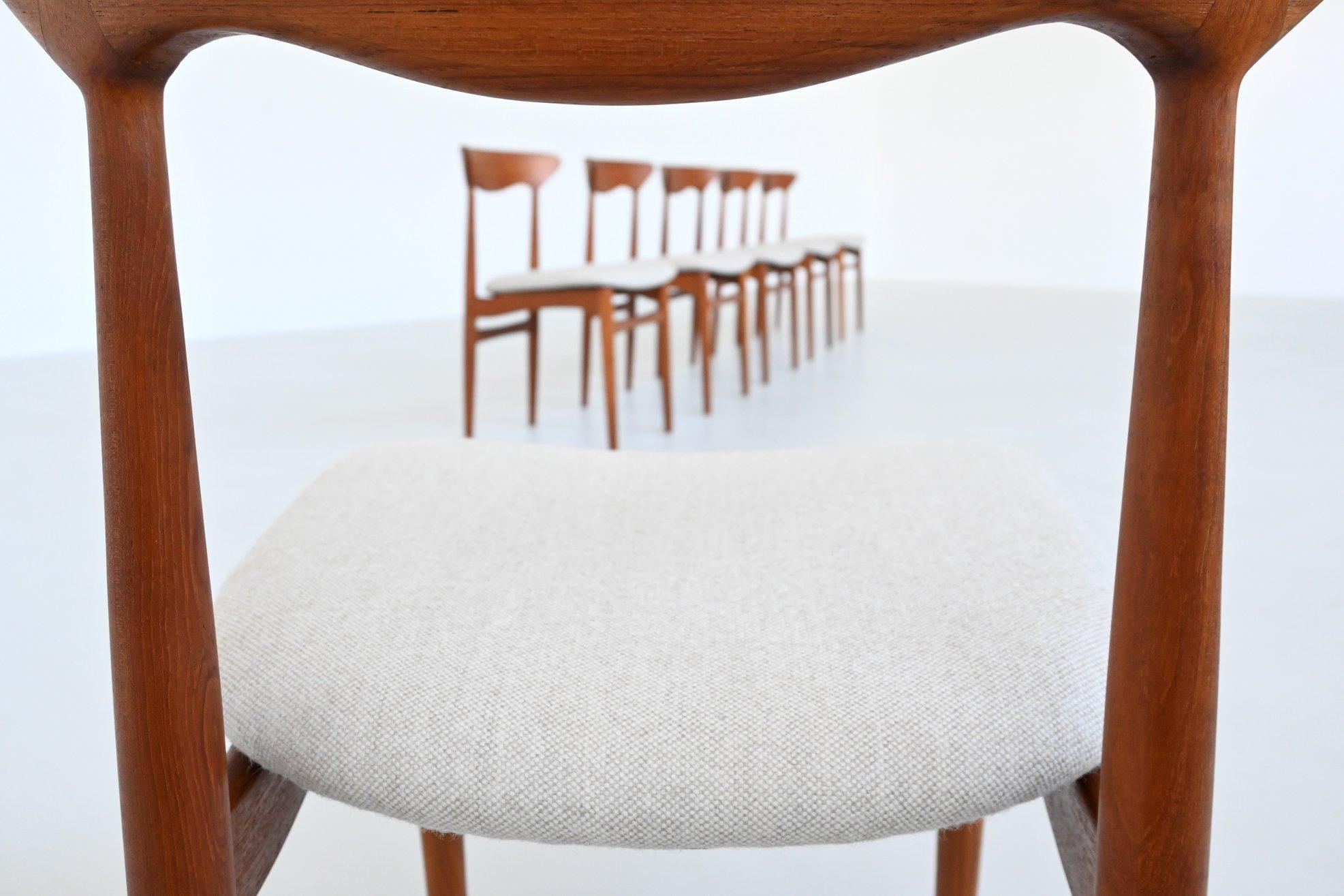 Christian Linneberg set de six chaises de salle à manger en teck Danemark 1960 en vente 4