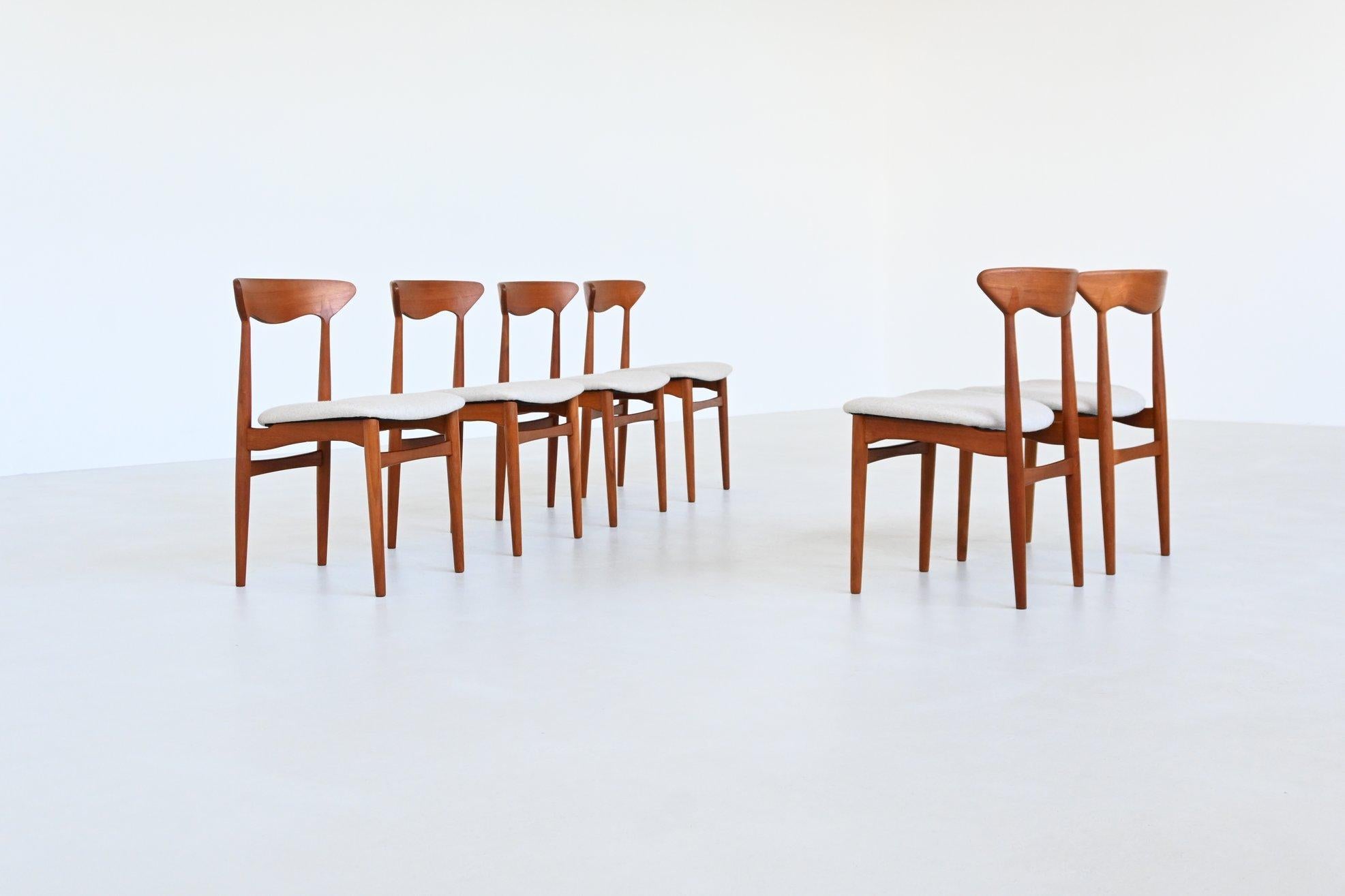 Scandinave moderne Christian Linneberg set de six chaises de salle à manger en teck Danemark 1960 en vente