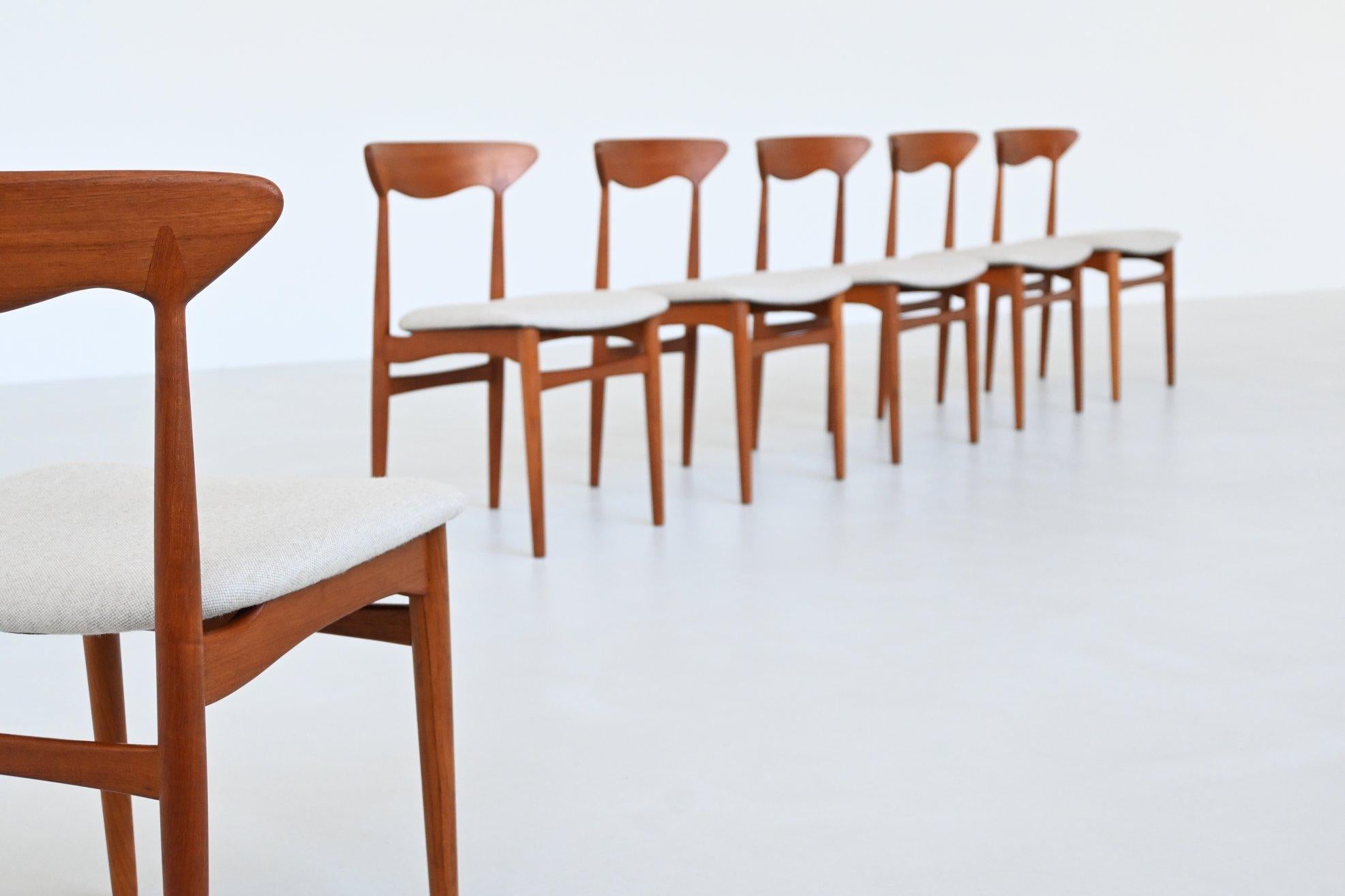 Danois Christian Linneberg set de six chaises de salle à manger en teck Danemark 1960 en vente