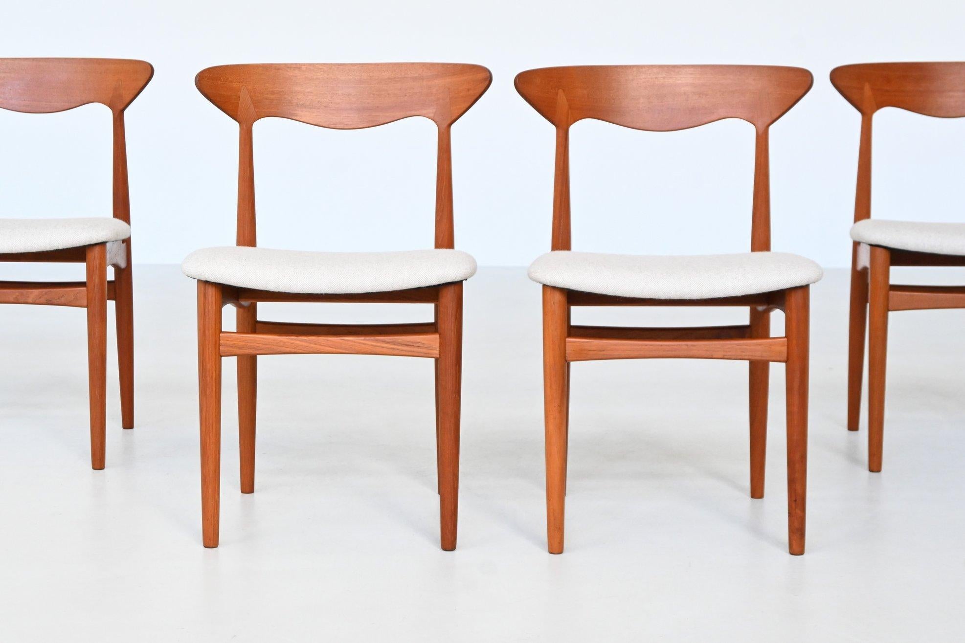 Christian Linneberg set de six chaises de salle à manger en teck Danemark 1960 Bon état - En vente à Etten-Leur, NL