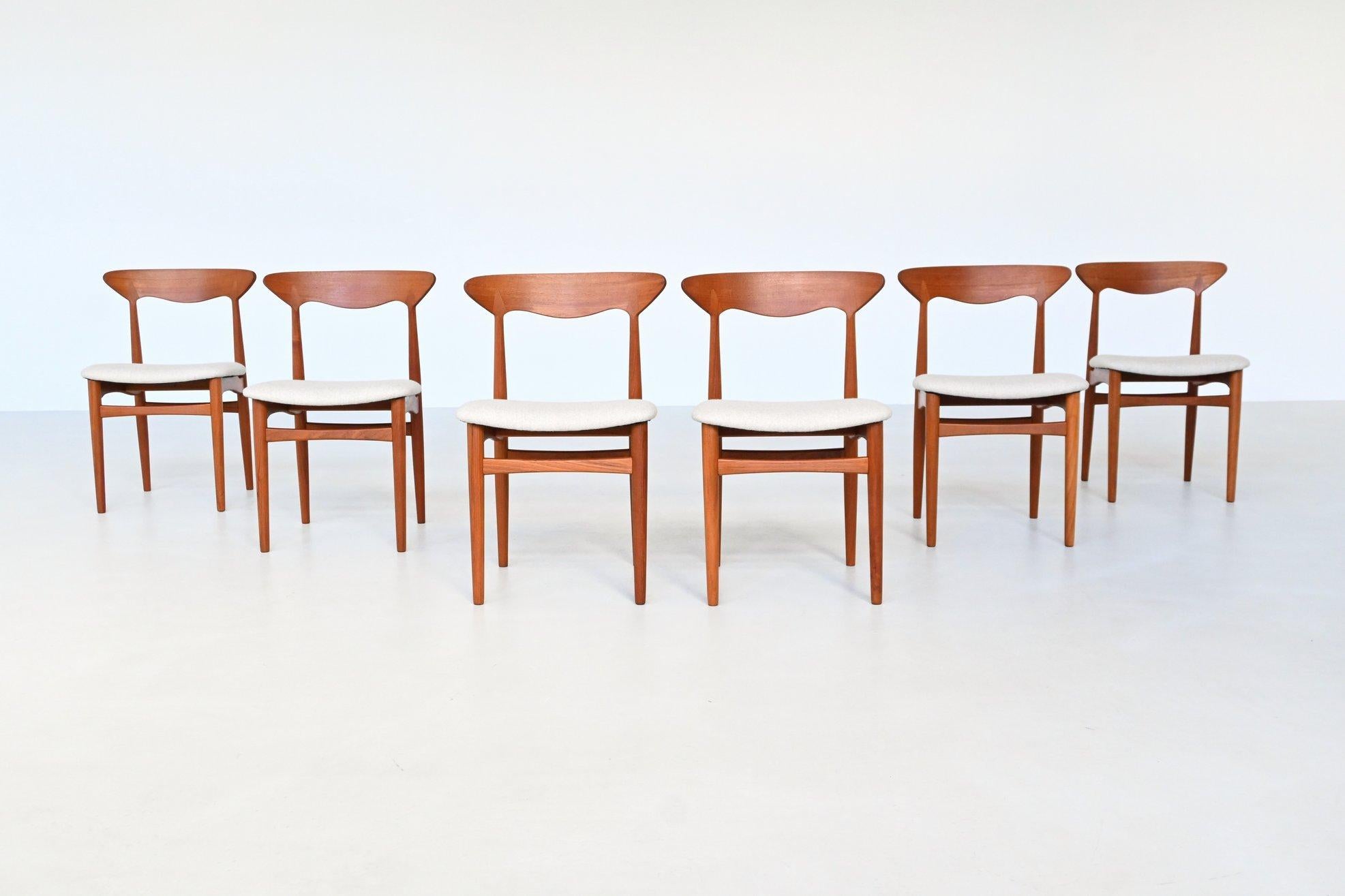 20ième siècle Christian Linneberg set de six chaises de salle à manger en teck Danemark 1960 en vente