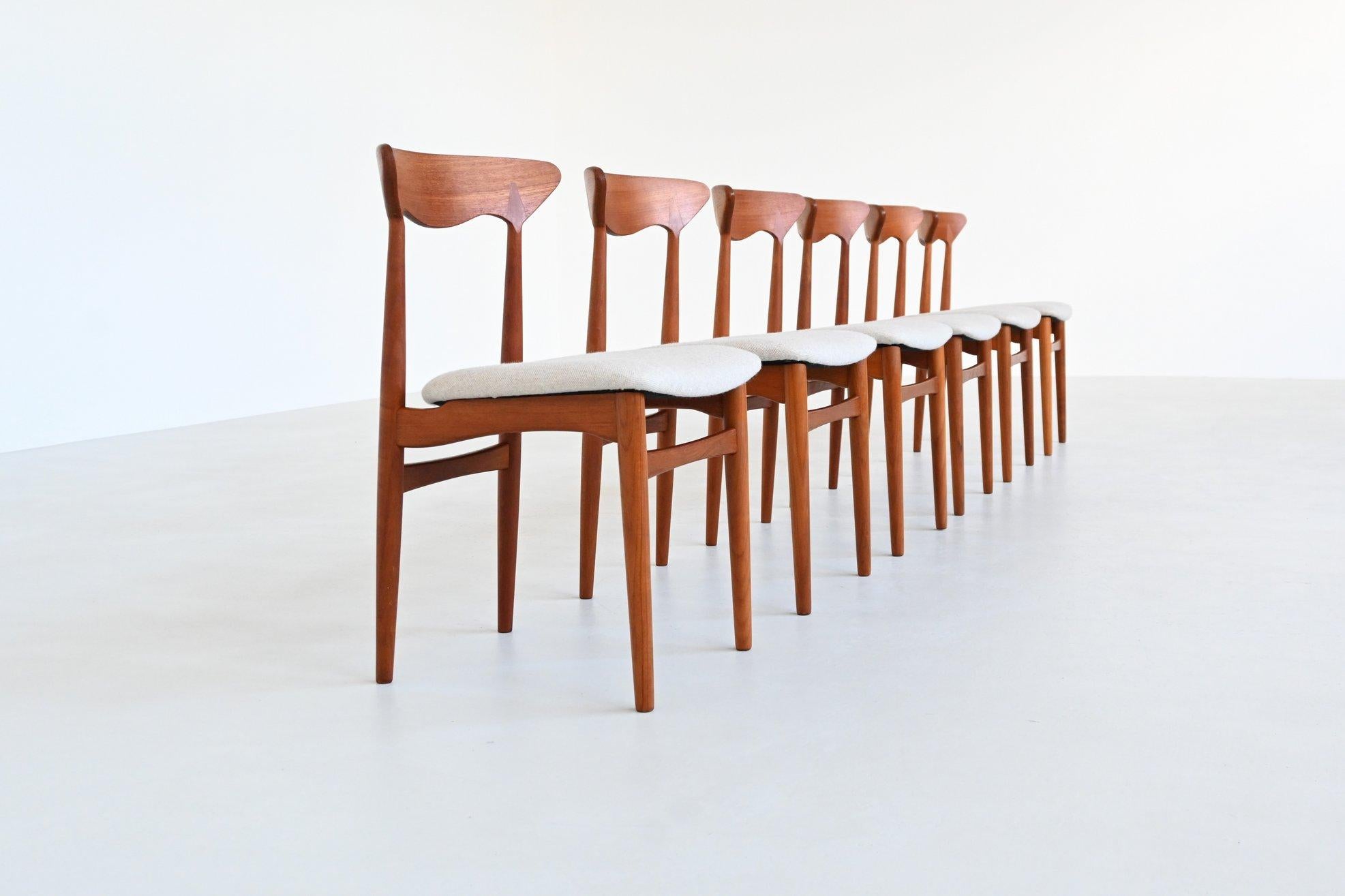 Christian Linneberg set de six chaises de salle à manger en teck Danemark 1960 en vente 1