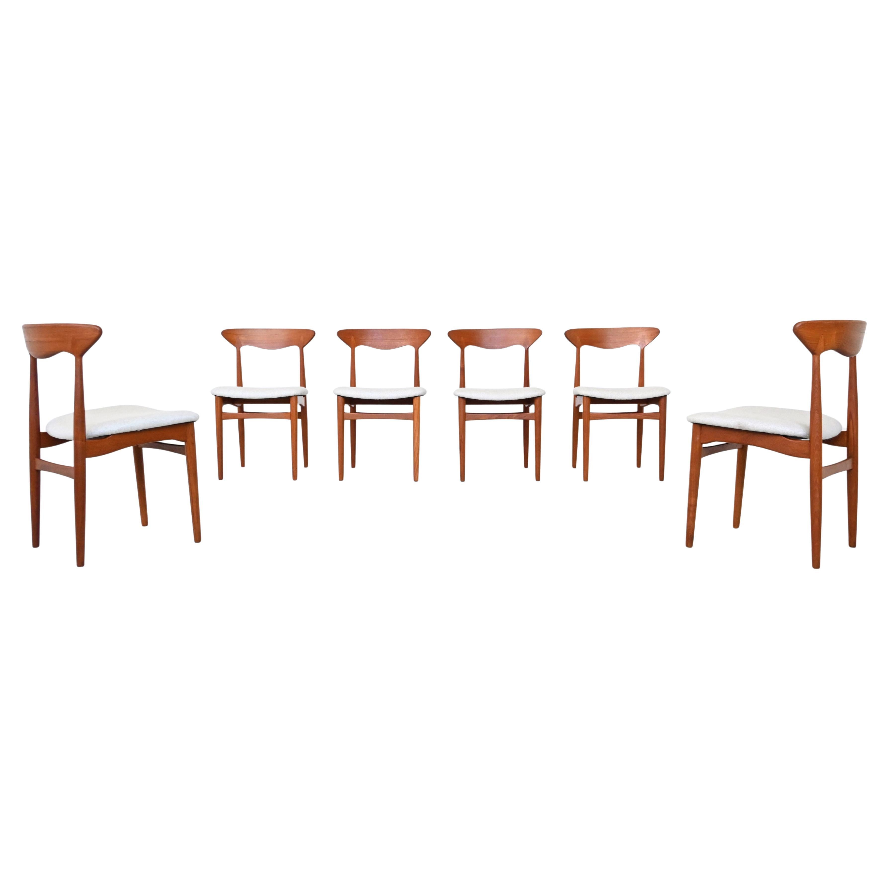 Christian Linneberg Satz von sechs Esszimmerstühlen in Teakholz Dänemark 1960