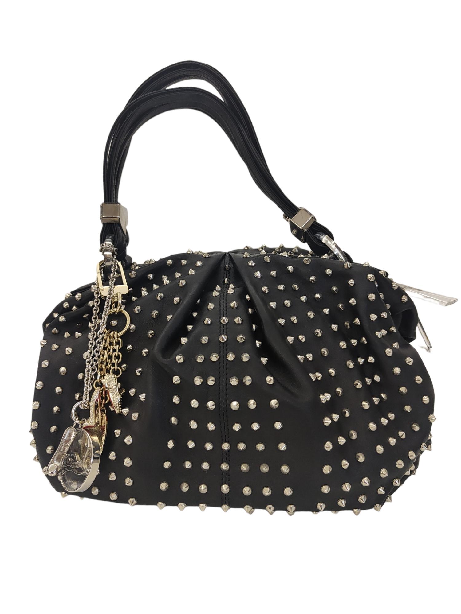 Christian Loboutin black leather silver studs handle bag In Excellent Condition For Sale In Capri, IT