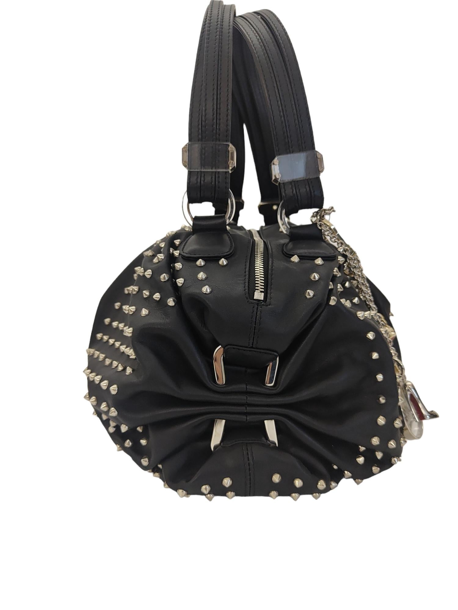 Christian Loboutin black leather silver studs handle bag For Sale 4