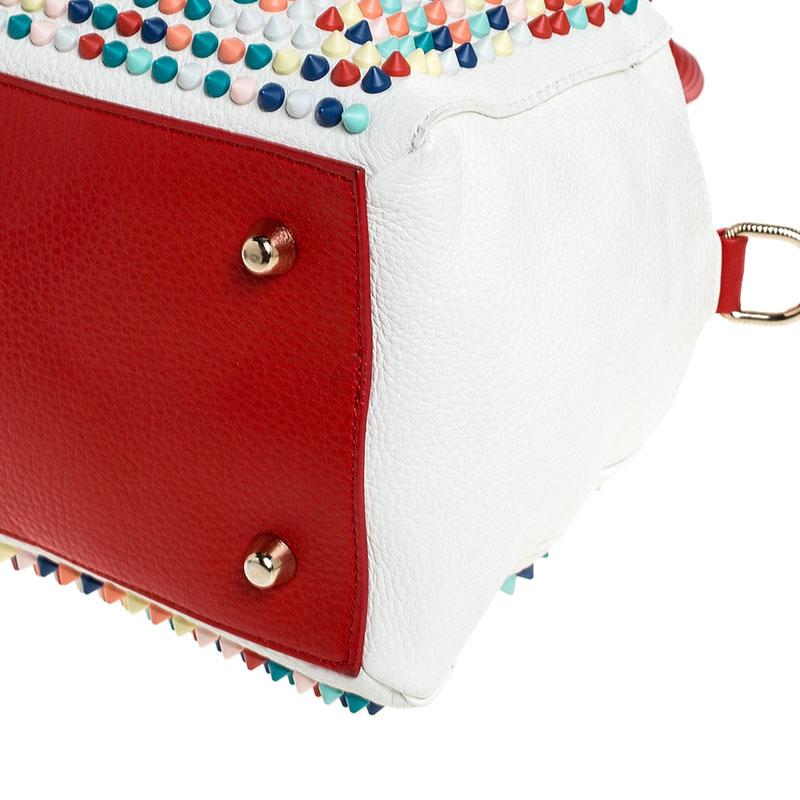 Christian Loboutin White/Red Leather Studded Panettone Satchel 3