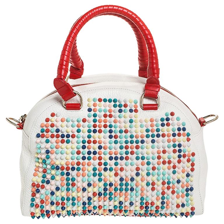 Christian Loboutin White/Red Leather Studded Panettone Satchel