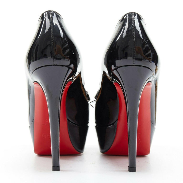 CHRISTIAN LOUBOUTIN 120 black patent twist bow platform round toe pump ...