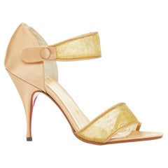 CHRISTIAN LOUBOUTIN 2011 gold lace nude satin trim straps cone sandals EU37.5