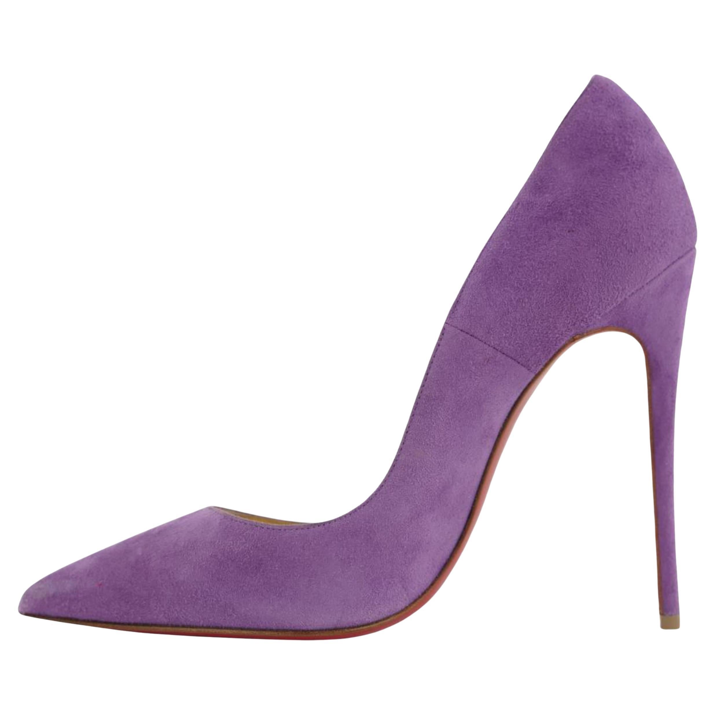 Christian Louboutin 36 Purple Suede So Kate Red Bottom Heels 1CL330 For Sale