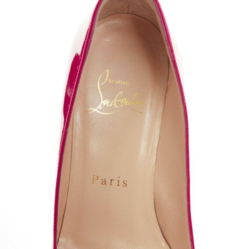 CHRISTIAN LOUBOUTIN 45mm fuschia rosa Lack Peep Toe gebogener Kitten Heel EU36 im Angebot 5