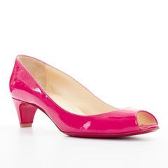 CHRISTIAN LOUBOUTIN 45mm rose fuschia verni peep toe courbe kitten heel EU36