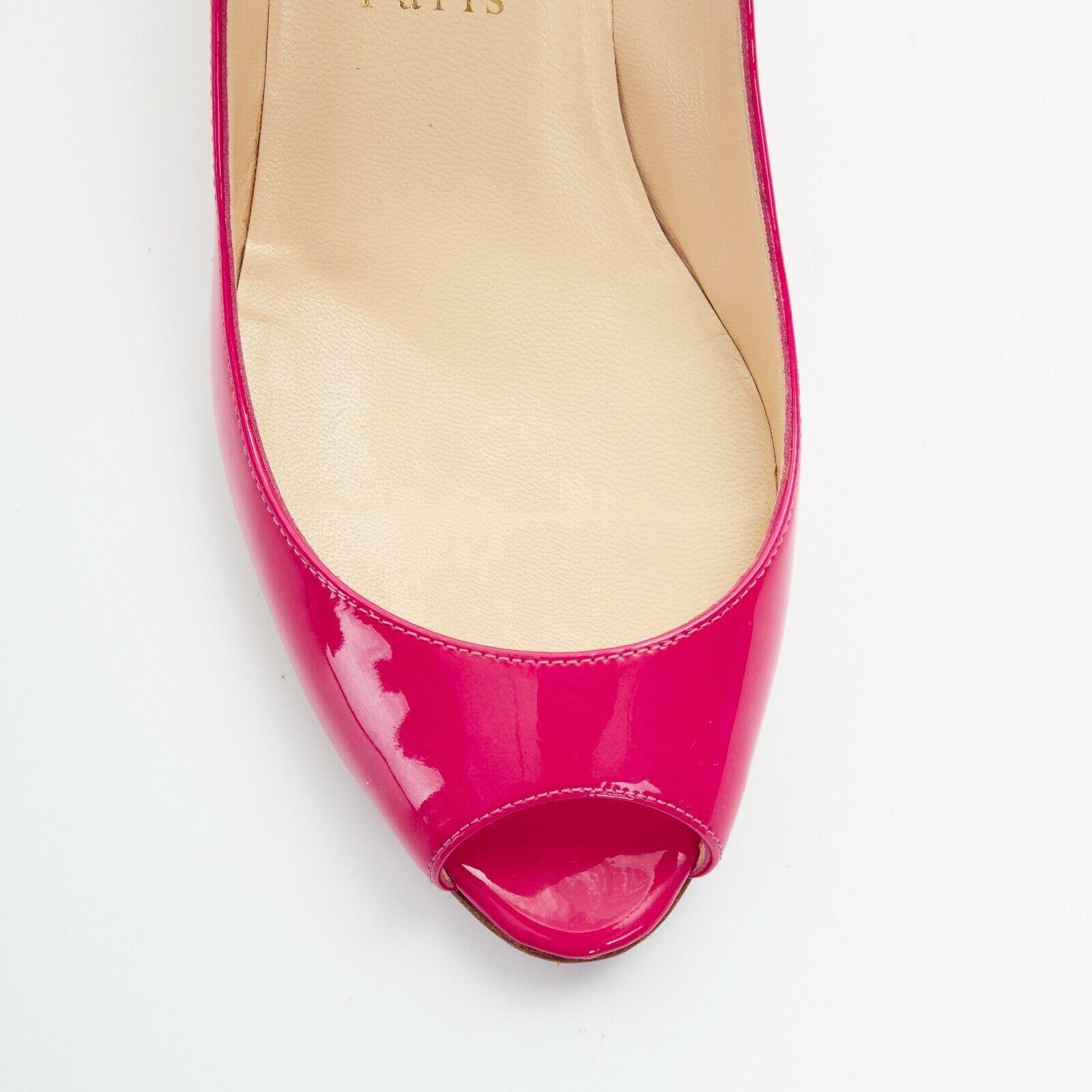 CHRISTIAN LOUBOUTIN 45mm fuschia pink patent peep toe curved kitten heel EU36 In Excellent Condition In Hong Kong, NT