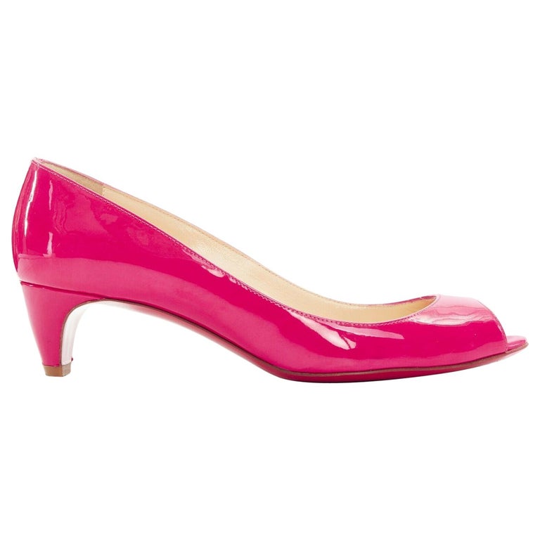 CHRISTIAN LOUBOUTIN 45mm fuschia pink patent peep toe curved kitten heel  EU36 For Sale at 1stDibs | fuschia pink pumps