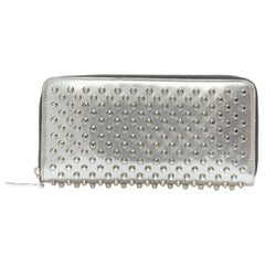 CHRISTIAN LOUBOUTIN Aionoeud metallic silver studded zipper elongated wallet bag