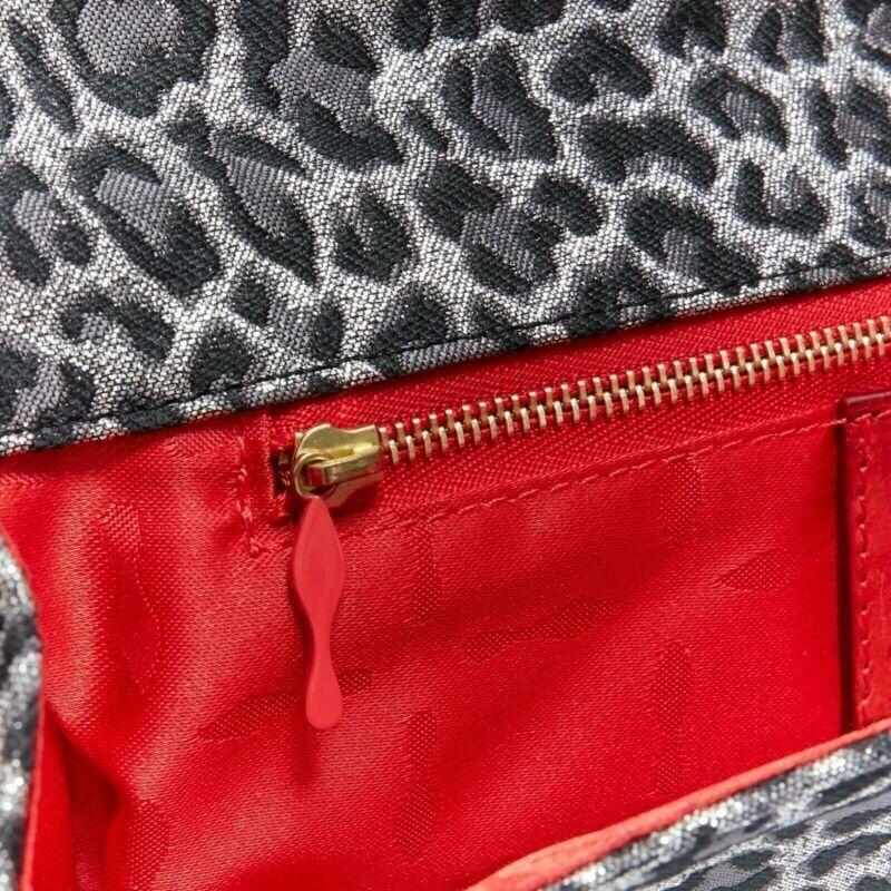 CHRISTIAN LOUBOUTIN Aionoeud silver leopard asymmetrical bow elongated clutch 5