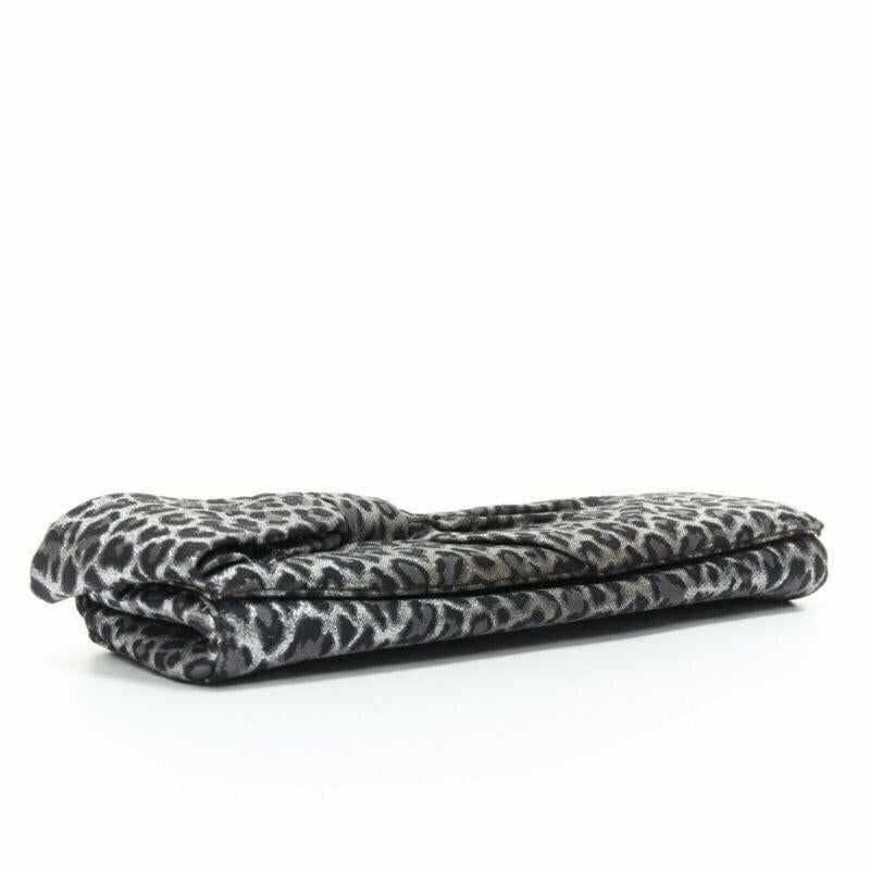 CHRISTIAN LOUBOUTIN Aionoeud silver leopard asymmetrical bow elongated clutch In Good Condition In Hong Kong, NT