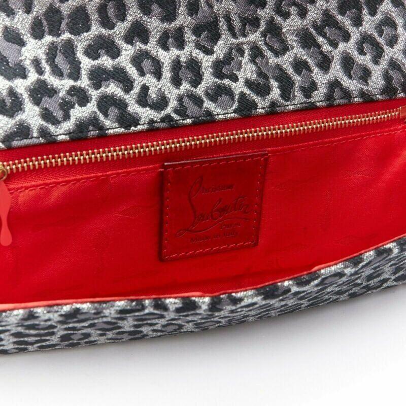 CHRISTIAN LOUBOUTIN Aionoeud silver leopard asymmetrical bow elongated clutch 2