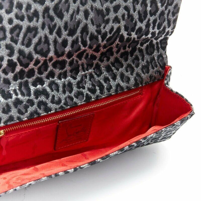 CHRISTIAN LOUBOUTIN Aionoeud silver leopard asymmetrical bow elongated clutch For Sale 4