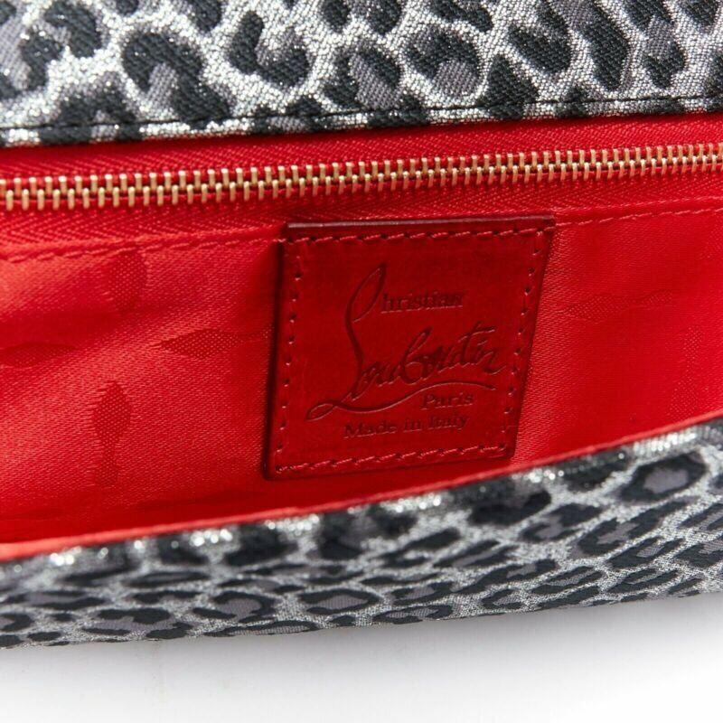 CHRISTIAN LOUBOUTIN Aionoeud silver leopard asymmetrical bow elongated clutch 4