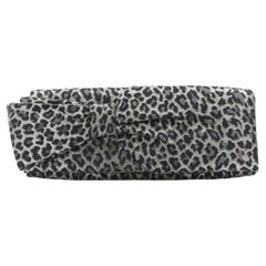 Used CHRISTIAN LOUBOUTIN Aionoeud silver leopard asymmetrical bow elongated clutch