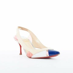 CHRISTIAN LOUBOUTIN Air Chance 70 blue patent beige PVC slingback heels EU36.5