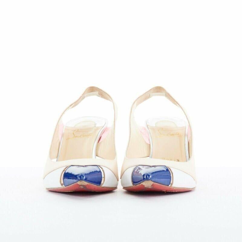 CHRISTIAN LOUBOUTIN Air Chance 70 blau Lack beige PVC Slingback Absätze EU36.5 (Weiß) im Angebot