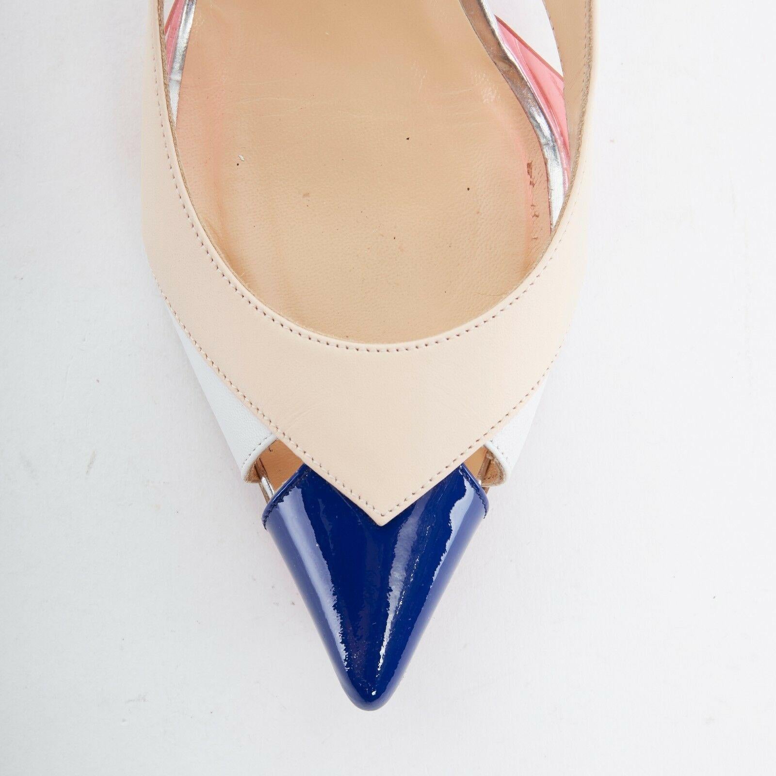 CHRISTIAN LOUBOUTIN Air Chance 70 blue patent beige PVC slingback heels EU36.5 In Excellent Condition In Hong Kong, NT