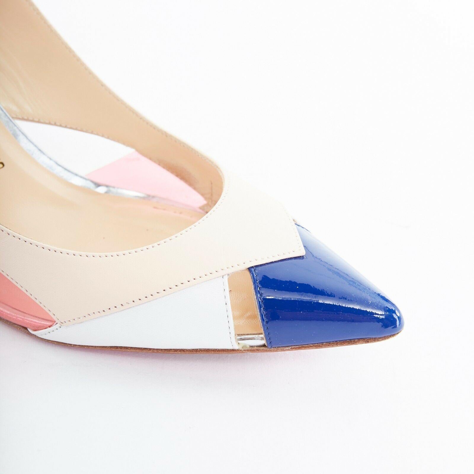 Women's CHRISTIAN LOUBOUTIN Air Chance 70 blue patent beige PVC slingback heels EU36.5