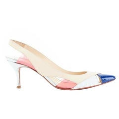CHRISTIAN LOUBOUTIN Air Chance 70 blue patent beige PVC slingback heels EU36.5
