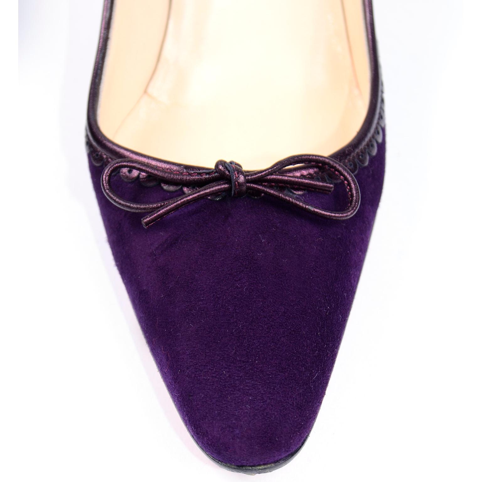 Christian Louboutin Alice Shoes Purple Suede Bow Pumps With 3