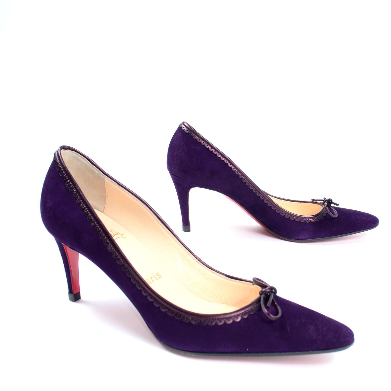 Christian Louboutin Alice Shoes Purple Suede Bow Pumps With 3