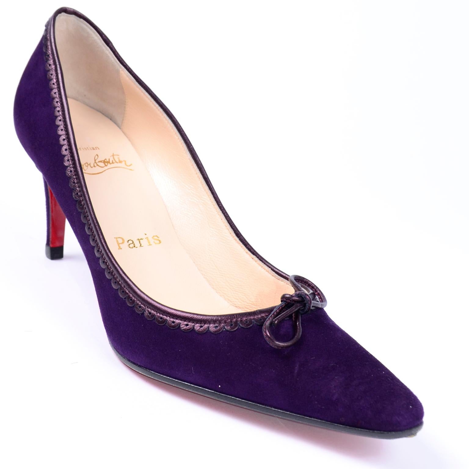 Women's or Men's Christian Louboutin Alice Shoes Purple Suede Bow Pumps With 3