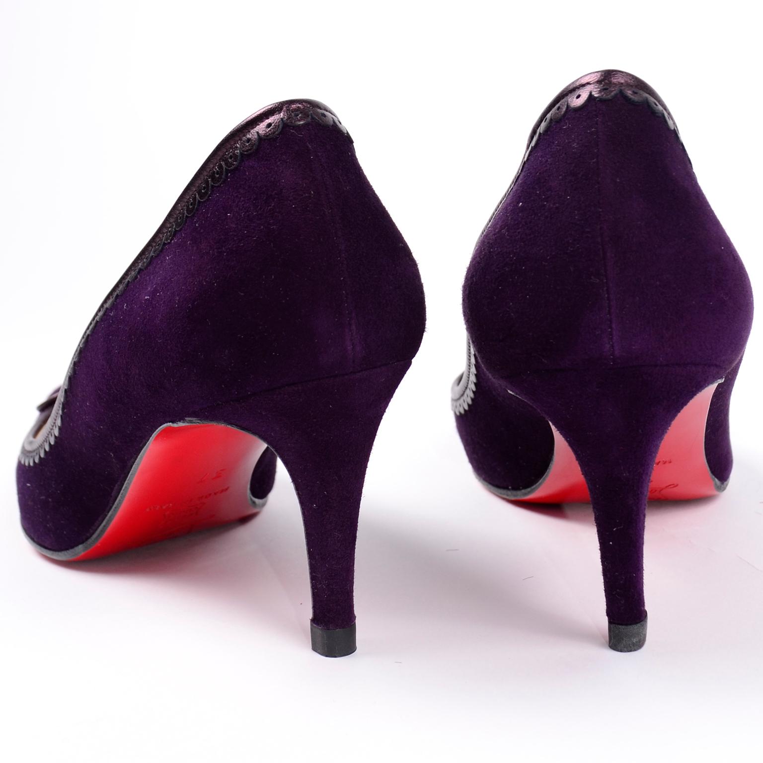 Christian Louboutin Alice Shoes Purple Suede Bow Pumps With 3