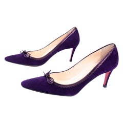 Christian Louboutin Alice Shoes Purple Suede Bow Pumps With 3" Heels Size 37